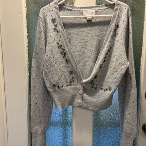 American Eagle Outfitters Light Gray Cardigan with Black Accents XXL Cropped